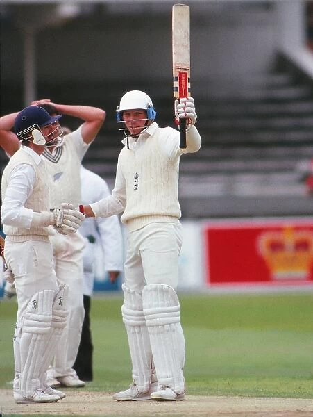 Michael Atherton celebrates his maiden Test century