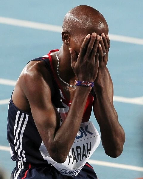 Mo Farah shows his emotion after becoming the 5000m World Champion