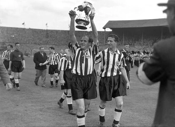 Newcastle captain Jimmy Scoular parades the trophy - 1955 FA Cup Final