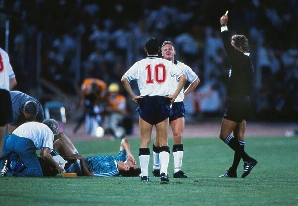 Paul Gascoigne is booked in the semi-final of the 1990 World Cup