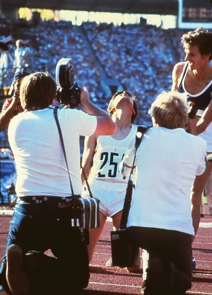 Seb Coe falls to his knees after winning 1500m gold at the 1980 Olympics
