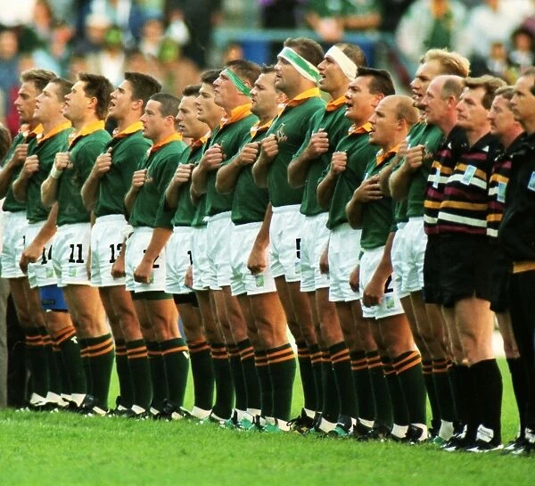 South Africa line-up before the opening game of the 1995 Rugby World Cup