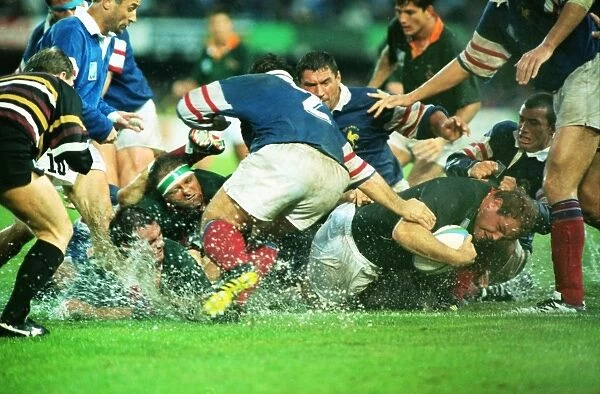 South Africas Ruben Kruger dives over the line to score the South African try in the 1995 Rugby World Cup semi-final