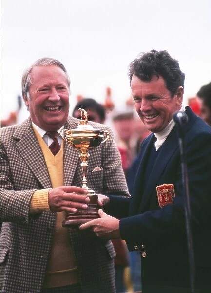 Ted Heath presents Jack Burke Jr. with the Ryder Cup in 1973