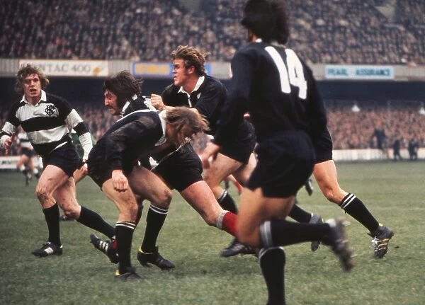 Tom David surges forward for the Barbarians against the All Blacks in 1973