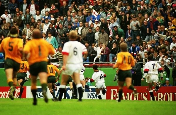 Tony Underwood scores his break-away try against Australia in the quarter-final of the 1995 World Cup