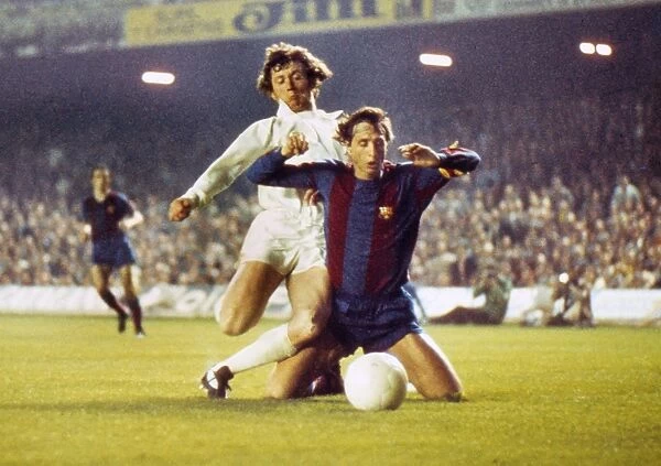 Trevor Cherry and Johan Cruyff during the 1975 Euopean Cup