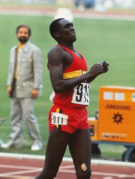 Ugandas John Akii-Bua celebrates his gold medal in the 400m hurdles at the 1972 Munich Olympics