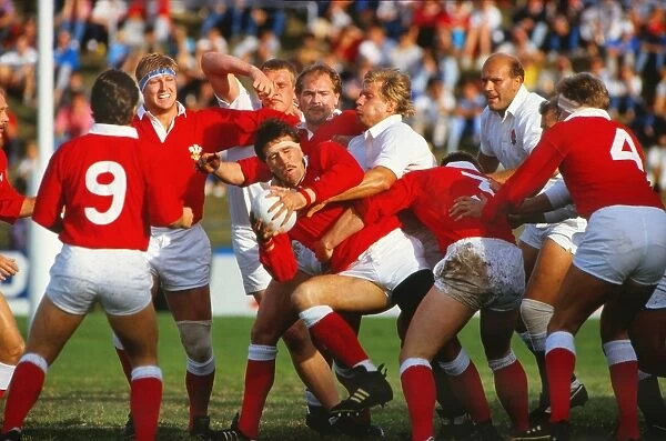 Wales Bob Norster is tackled during the 1987 RWC quarter-final agaianst England