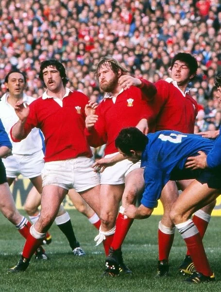 Wales Jeff Squire, Derek Quinnell and Allan Martin during the 1977 Five Nations