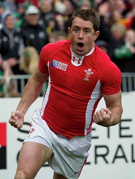 Wales Shane Williams celebrates scoring against Ireland at the 2011 World Cup