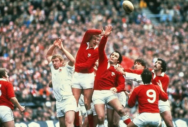 Wales win a line-out against England in the 1982 Five Nations