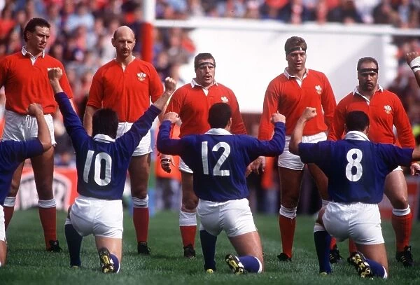 Welsh players face the Western Samoans before their match at Cardiff Arms Park in 1991