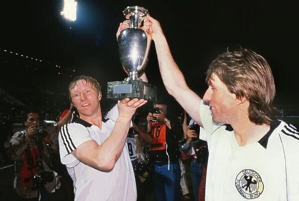 West Germanys Horst Hrubesch and Manfred Kaltz celebrate victory in Euro 1980