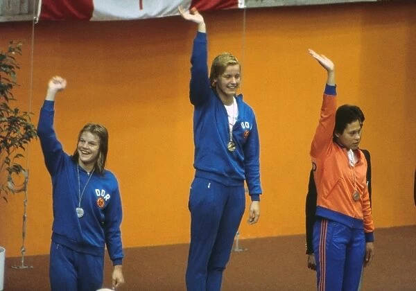 Womens 100m Freestyle swimming podium at the 1976 Montreal Olympics