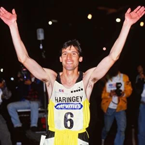 Athletics - McVities meeting at Crystal Palace 1989 - Mens 1500m Sebastian Coe of Great Britain raises his arms to the crowd after running in his last race in the UK before