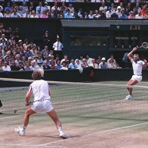 Bjorn Borg takes on Roscoe Tanner during the 1979 Wimbledon Mens Final