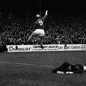 Bobby Charlton celebrates scoring against Manchester City in 1967