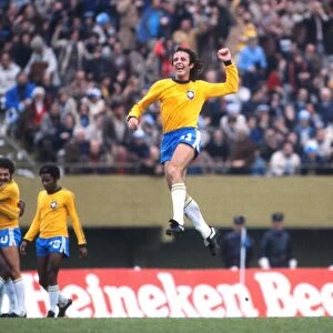Brazils Dirceu celebrates a goal at the 1978 World Cup