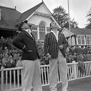 The two captains, Don Bradman & Allan White, toss up before Australias first game of their 1948 tour of England