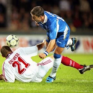 Chelseas Roberto Di Matteo jumps over a tackle from Jochen Endress in the 1998 Cup Winners Cup Final