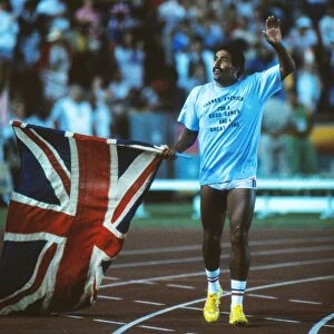 Daley Thompson celebrates his second Olympic gold medal