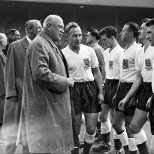 England captain Billy Wright introduces his team to Harry Primrose, 6th Earl of Rosebery - 1956 / 7 British Home Championship