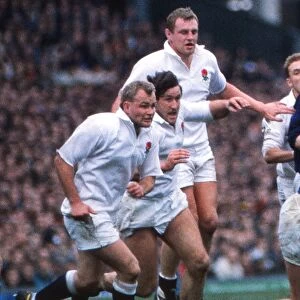 Englands Andy Robinson, Mike Teague and Dean Richards - 1989 Five Nations