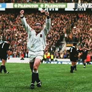 Englands Brian Moore celebrates victory over the All Blacks in 1993
