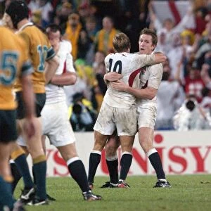 Will Greenwood and Jonny Wilkinson celebrate after the final whistle, 2003 World Cup Final