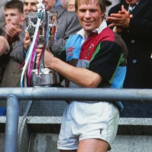 Harlequins captain Peter Winterbottom with the 1991 Pilkington Cup