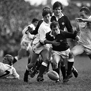 Huw Davies, Roy Laidlaw and Peter Wheeler compete for the balll - 1983 Five Nations
