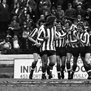 Joe Kirkup is congratulated by his Southampton teammates after scoring in 1974