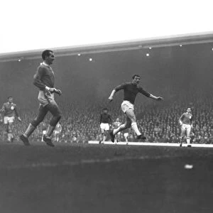 Manchester Uniteds David Herd scores against Liverpool in 1964 / 5