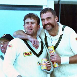 Mark Taylor & Merv Hughes celebrate winning the 1993 Ashes