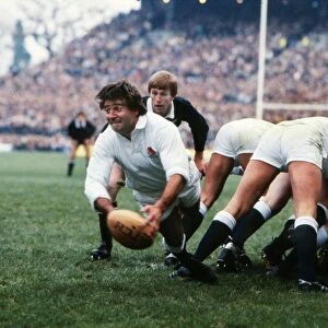 Nick Youngs passes the ball out for England during their 1983 victory over the All Blacks