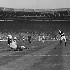 Scotlands John White sees his shot saved from England goalkeeper Gordon Banks - 1962 / 3 British Home Championship