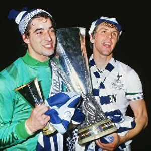 Tony Parks and Graham Roberts celebrate after Tottenhams 1984 UEFA Cup victory