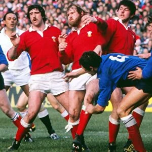 Wales Jeff Squire, Derek Quinnell and Allan Martin during the 1977 Five Nations