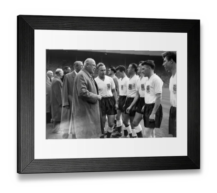 Framed Print : England captain Billy Wright introduces his team to Harry Primrose, 6th Earl of Rosebery - 1956 / 7 British Home Championship Framed Print : England captain Billy Wright introduces his team to Harry Primrose, 6th Earl of Rosebery - 1956 / 7 British Home Championship