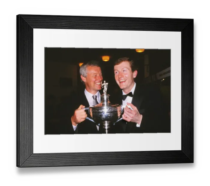 Framed Print : Steve Davis & Barry Hearn The World Snooker Championship Trophy in 1988