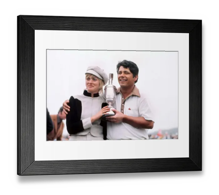 Framed Print : Lee Trevino holds the Claret Jug with his wife after winning the 1971 Open Framed Print : Lee Trevino holds the Claret Jug with his wife after winning the 1971 Open
