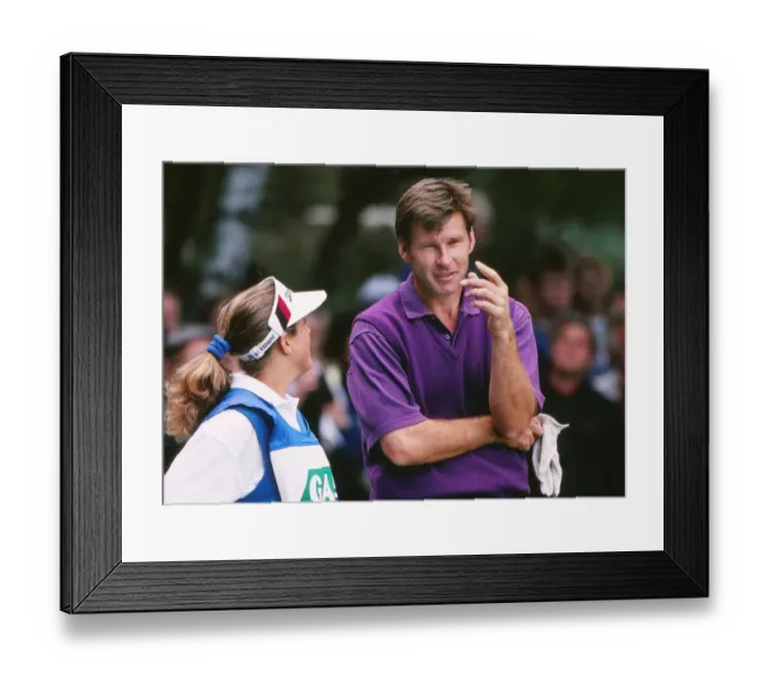 Framed Print : Nick Faldo with his caddy Fanny Sunnesson Framed Print : Nick Faldo with his caddy Fanny Sunnesson