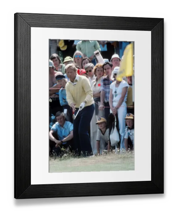 Framed Print : Jack Nicklaus chips during the final round of the 1977 Open