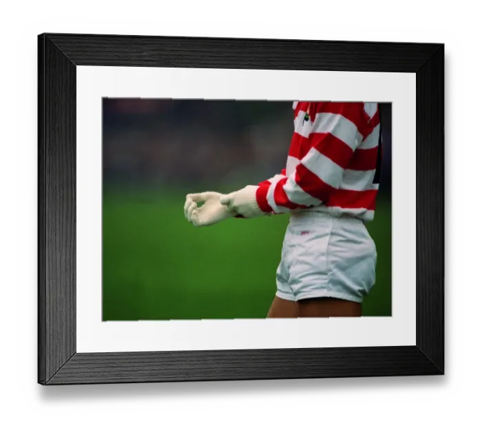 Framed Print : Japans Teronori Masuho pulls on his white gloves at the 1991 Rugby World Cup Framed Print : Japans Teronori Masuho pulls on his white gloves at the 1991 Rugby World Cup