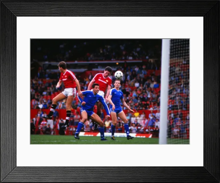 Framed Print : Frank Stapleton heads at goal in 1986