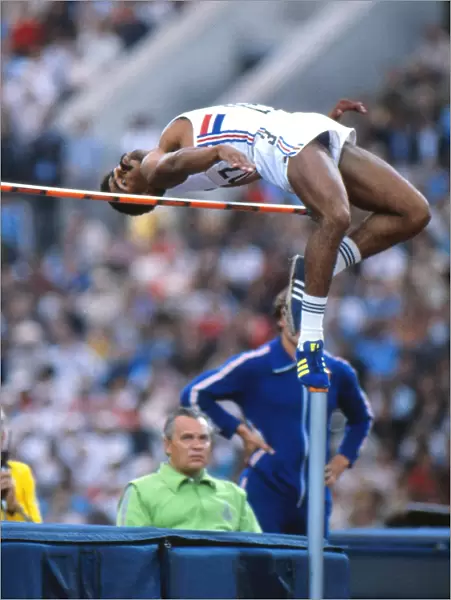 Daley Thompson in the high jump at the 1980 Olympics