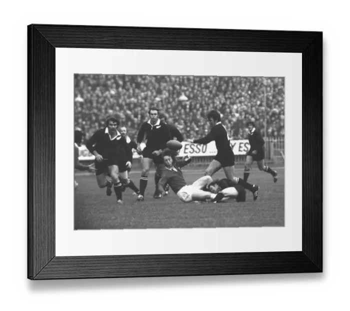 Framed Print : JPR Williams is tackled - Wales vs. All Blacks at Cardiff, 1973 Framed Print : JPR Williams is tackled - Wales vs. All Blacks at Cardiff, 1973