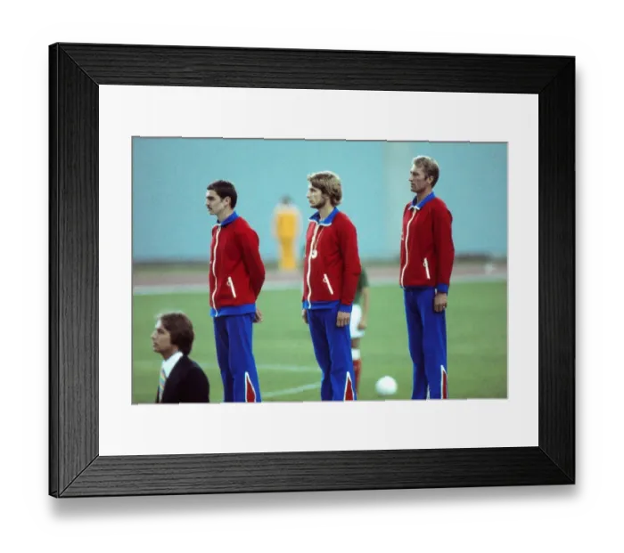 Framed Print : Great Britains gold medal-wiining modern pentathlon team at the 1976 Montreal Olympics
