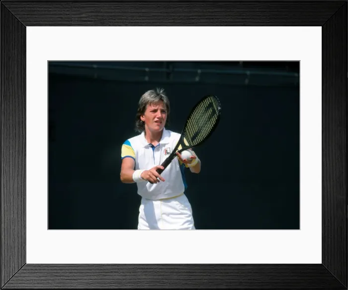 Framed Print : Tennis - Wimbledon Championships 1984. Anne Hobbs (GBR) prepares to serve Framed Print : Tennis - Wimbledon Championships 1984. Anne Hobbs (GBR) prepares to serve